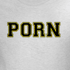 Men's colored PORN college font t-shirts.