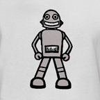 Fun t-shirts - cartoon robot tee, men's white t-shirts.