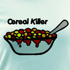 Humorous t-shirts, women's Cereal Killer colored ringer tee.