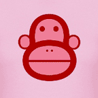 Red monkey face, colored t-shirt.
